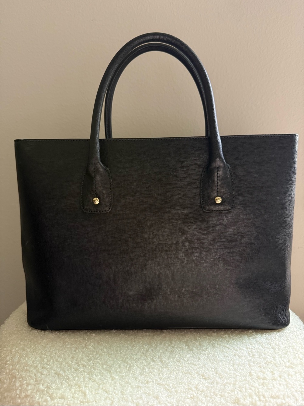 Furla Black Leather Tote with Gold Logo - Picture 3 of 6